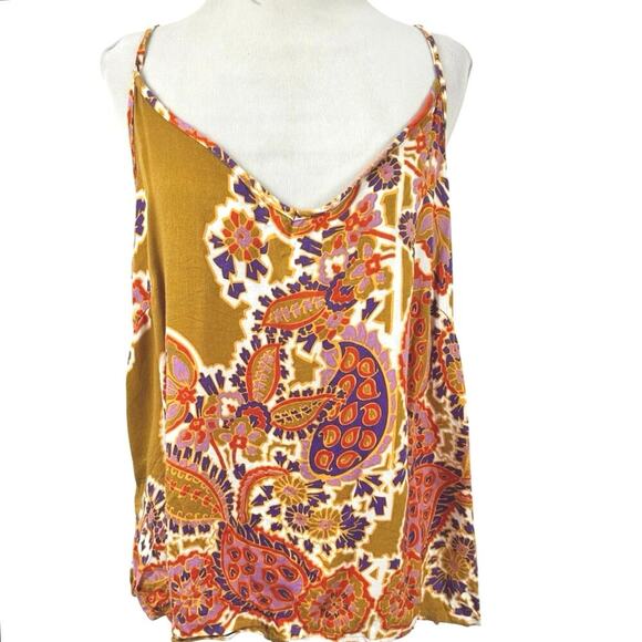 Rachel Zoe Tops - Rachel Zoe Paisley Print Rayon Cami Tank Top Mustard Purple Boho Women’s L